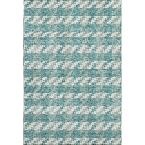 3' X 5' Teal And Ivory Plaid Washable Area Rug With UV Protection