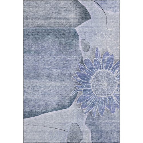 8' X 10' Blue And Ivory Floral Washable Area Rug With UV Protection