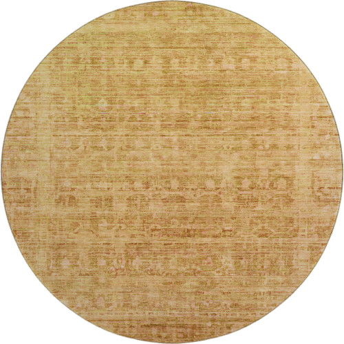 8' Salmon And Peach Oriental Washable Round Rug With UV Protection