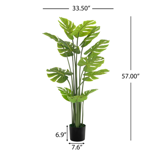 34" Green Artificial In Cylindrical Black Pot