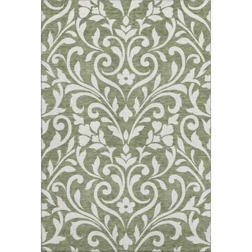 10' X 14' Fern Green And Beige Floral Washable Area Rug With UV Protection