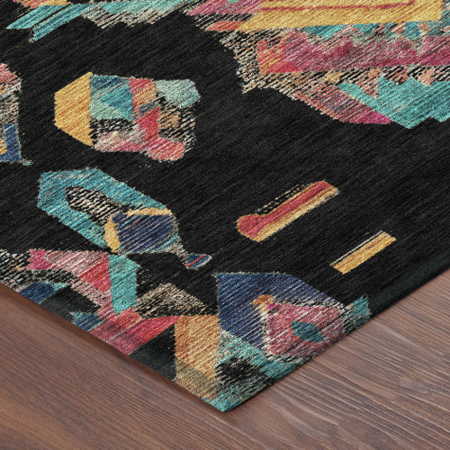 3' X 5' Black And Beige Tribal Washable Indoor Outdoor Area Rug