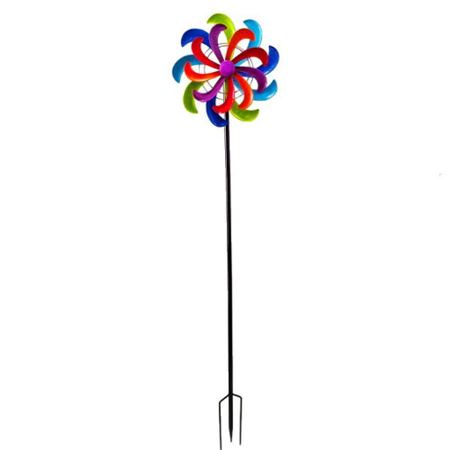 58" Purple Blue And Red Metal Windmill