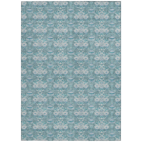 9' X 12' Teal Blue And Green Floral Washable Indoor Outdoor Area Rug