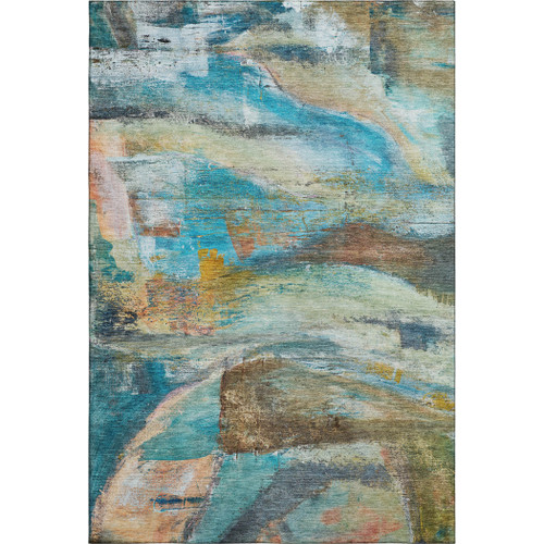 9' X 12' Teal And Beige Abstract Washable Area Rug With UV Protection