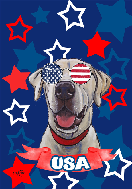 Labrador Yellow/White - Hippie Hound Studios Patriotic  House and Garden Flags