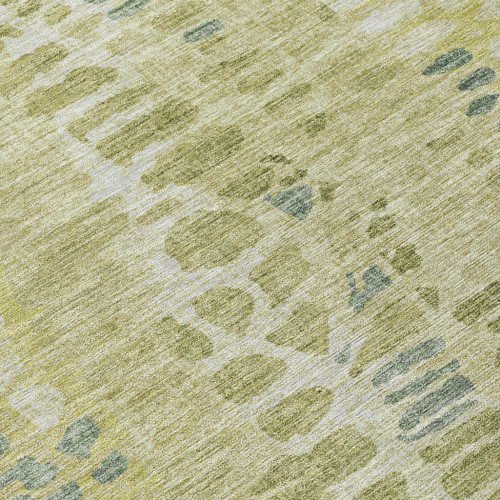9' X 12' Artichoke Green And Beige Abstract Washable Indoor Outdoor Area Rug