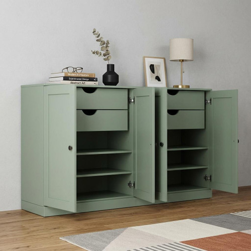 64" Sage Solid Wood Four Drawer Sideboard With Four Doors