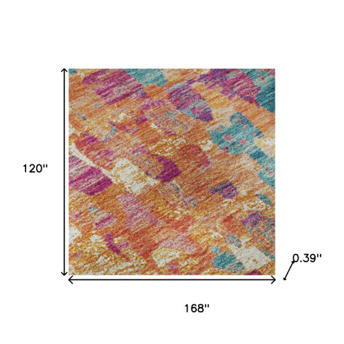 10' X 14' Blush And Teal Abstract Washable Area Rug With UV Protection