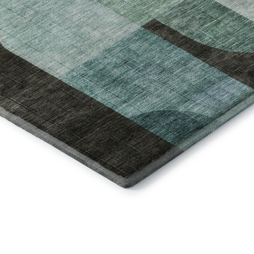 8' Brown Blue And Green Abstract Geometric Washable Round Rug With UV Protection