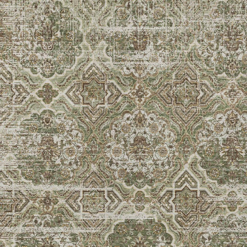 9' X 12' Olive Green And Green Floral Washable Indoor Outdoor Area Rug