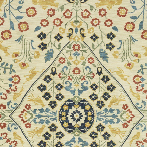 5' X 8' Ivory Orange And Navy Blue Oriental Area Rug With Fringe