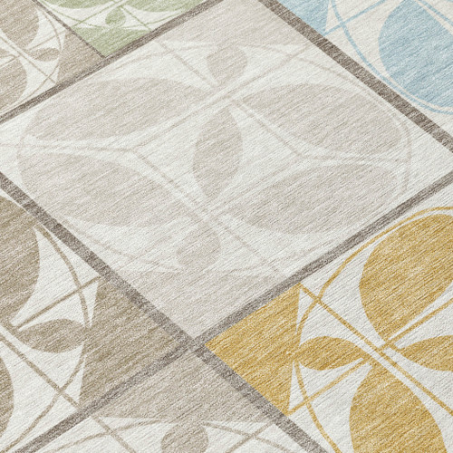 10' X 14' Ivory And Linen Geometric Washable Indoor Outdoor Area Rug