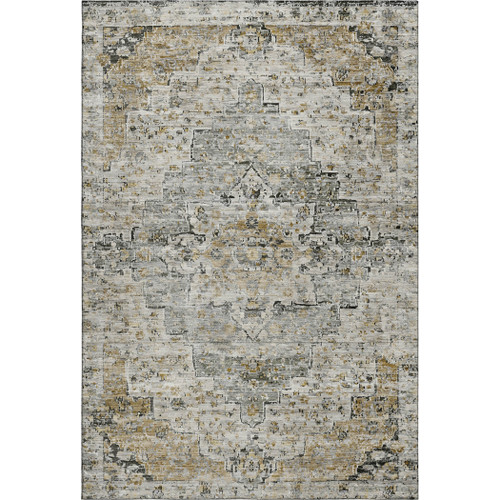 3' X 5' Taupe Beige And Ivory Floral Medallion Washable Area Rug With UV Protection