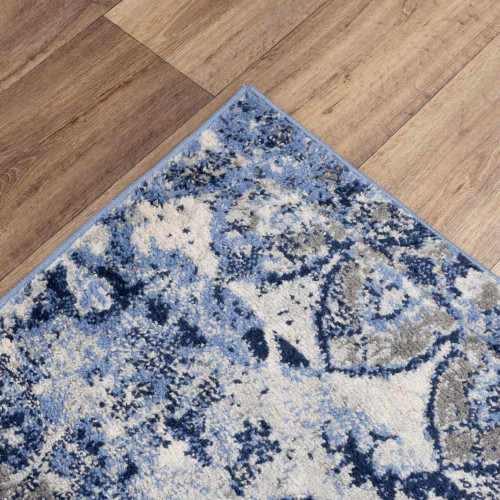 8' Blue Gray And Ivory Medallion Area Rug