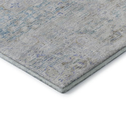 10' X 14' Beige Blue And Gray Floral Medallion Washable Area Rug With UV Protection