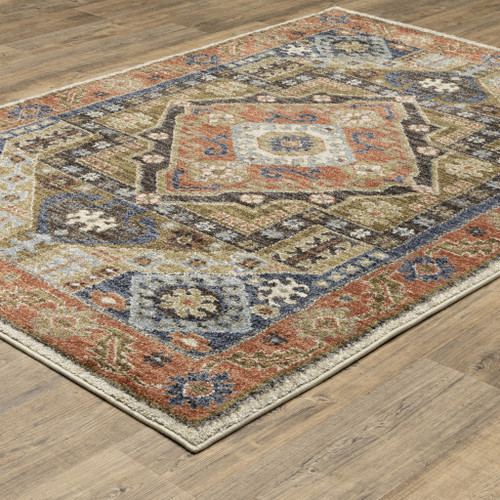10' X 13' Rust And Blue Oriental Area Rug