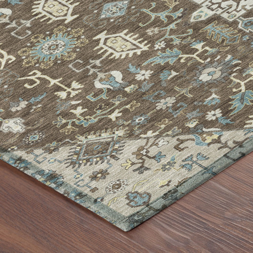 8' Brown And Beige Round Medallion Washable Indoor Outdoor Area Rug