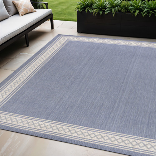 5' X 8' Blue And Cream Indoor Outdoor Area Rug
