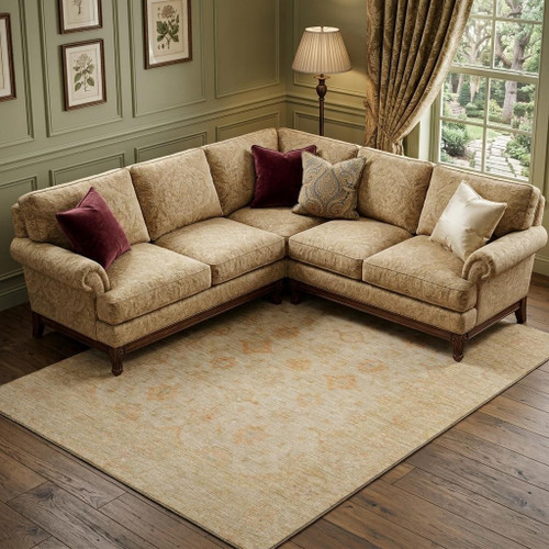 8' X 10' Beige And Copper Oriental Washable Area Rug With UV Protection