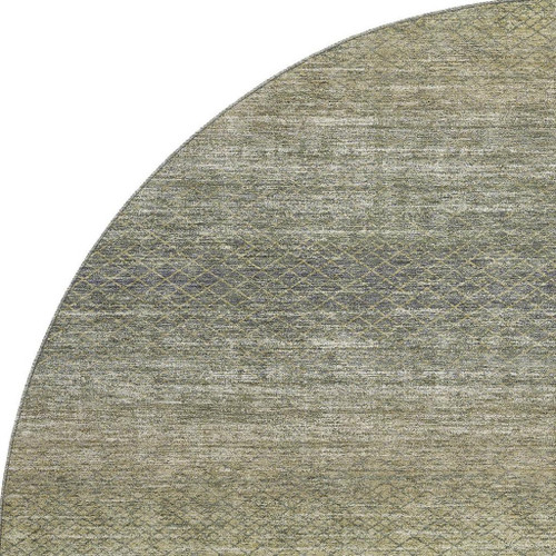 8' Fern Green And Gray Geometric Washable Round Rug With UV Protection