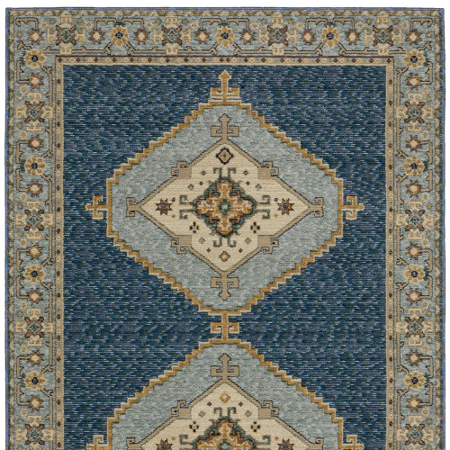 10' X 13' Blue And Gold Medallion Area Rug