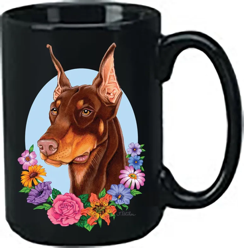 Doberman Red Cropped - Best of Breed Ceramic 15oz Coffee Black Mug