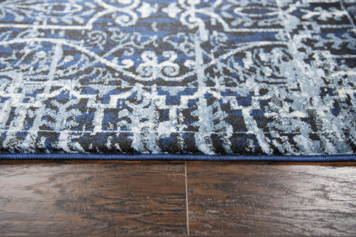 10' X 13' Blue Ivory Light Blue And Black Trellis Area Rug