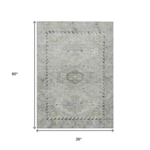 3' X 5' Taupe And Beige Medallion Washable Indoor Outdoor Area Rug
