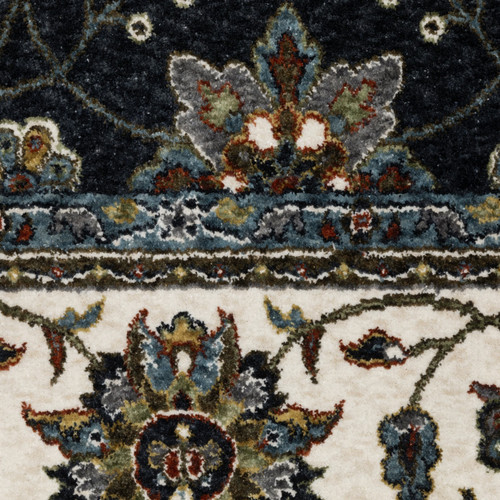 7' X 10' Blue And Ivory Oriental Area Rug With Fringe