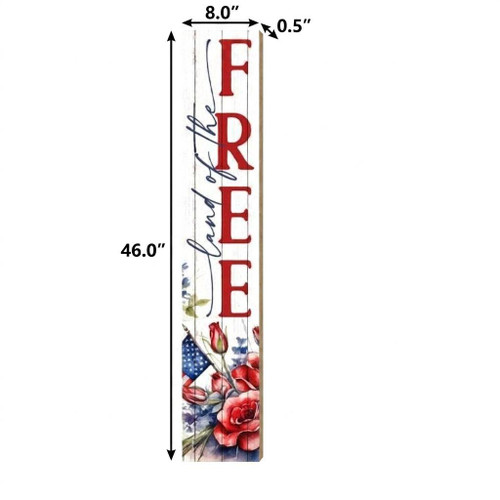 46" Red White And Blue Solid Wood Land of the Free Porch Sign