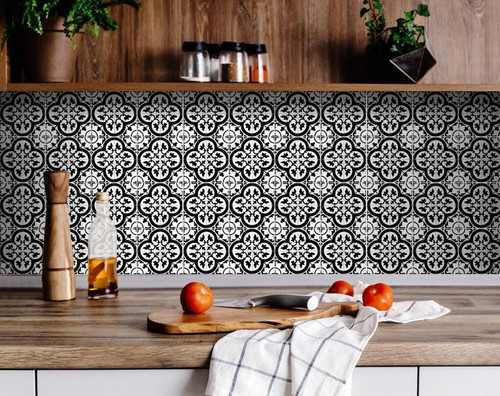 4" X 4" Black and White Roka Peel and Stick Removable Tiles