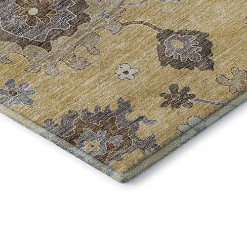 5' X 8' Gold Gray And Ivory Floral Medallion Washable Area Rug With UV Protection