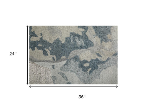 2' X 3' Blue And Ivory Abstract Hand Tufted Area Rug