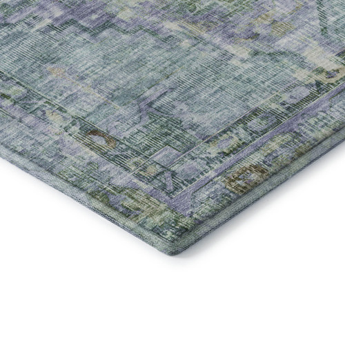 8' Teal Lavender And Green Oriental Washable Round Rug With UV Protection