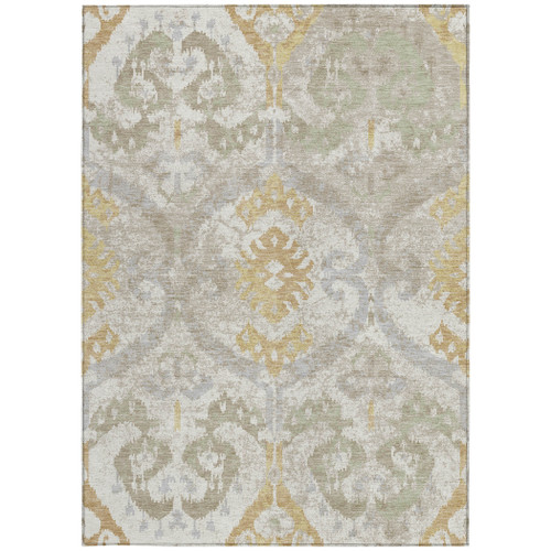 3' X 5' Ivory And Linen Ikat Washable Indoor Outdoor Area Rug