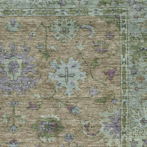 9' X 12' Brown And Lavender Oriental Washable Area Rug With UV Protection