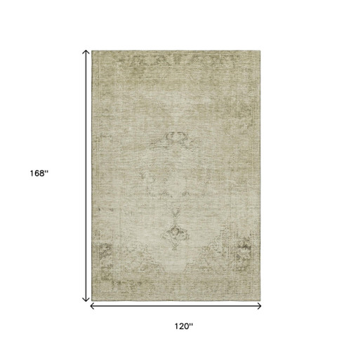 10' X 14' Beige And Brown Oriental Washable Area Rug With UV Protection