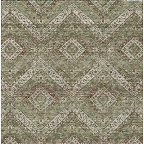 9' X 12' Olive Green And Blue Tribal Washable Indoor Outdoor Area Rug