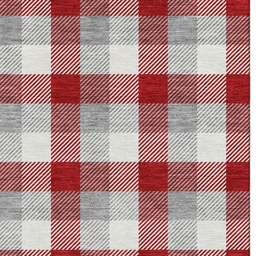 5' X 8' Red Gray And Ivory Plaid Washable Area Rug With UV Protection