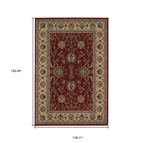 10' X 13' Red And Ivory Oriental Area Rug