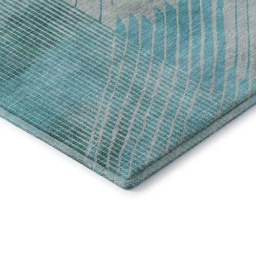 9' X 12' Teal And Beige Geometric Washable Area Rug With UV Protection