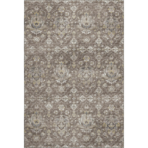 3' X 5' Taupe Ivory And Gold Floral Medallion Distressed Washable Area Rug With UV Protection