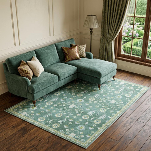8' X 10' Teal And Green Oriental Washable Area Rug