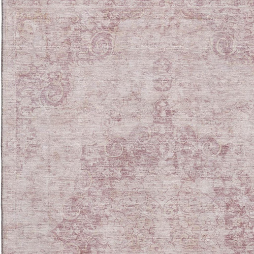 9' X 12' Pink And Ivory Oriental Washable Area Rug With UV Protection