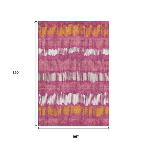 8' X 10' Blush Orange And Ivory Striped Washable Area Rug With UV Protection