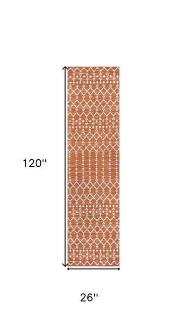 10' Orange And Cream Trellis Indoor Outdoor Runner Rug
