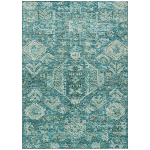 8' X 10' Turquoise And Teal Blue Medallion Washable Indoor Outdoor Area Rug