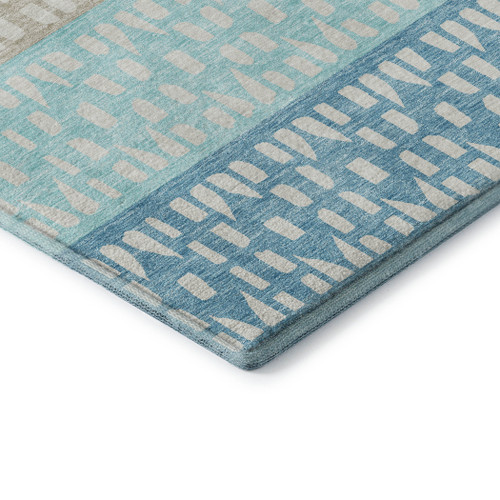 9' X 12' Teal Beige And Ivory Geometric Washable Area Rug With UV Protection