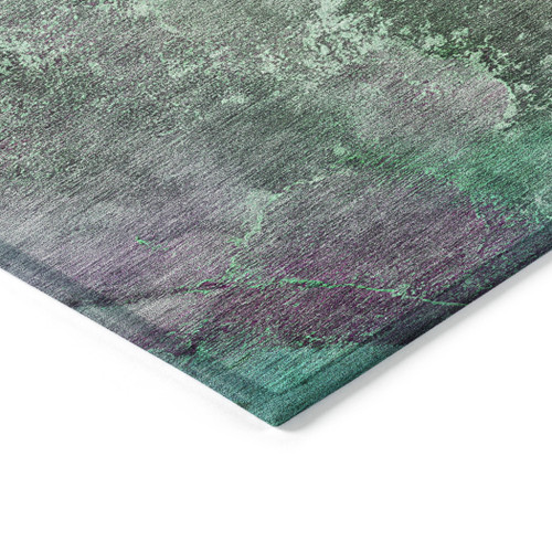 10' X 14' Teal Blue And Purple Abstract Washable Indoor Outdoor Area Rug
